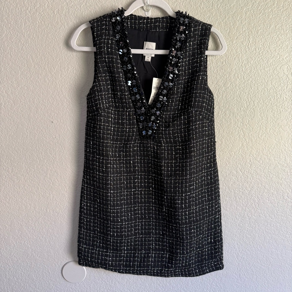 Maeve Black And White Tweed Mini Dress